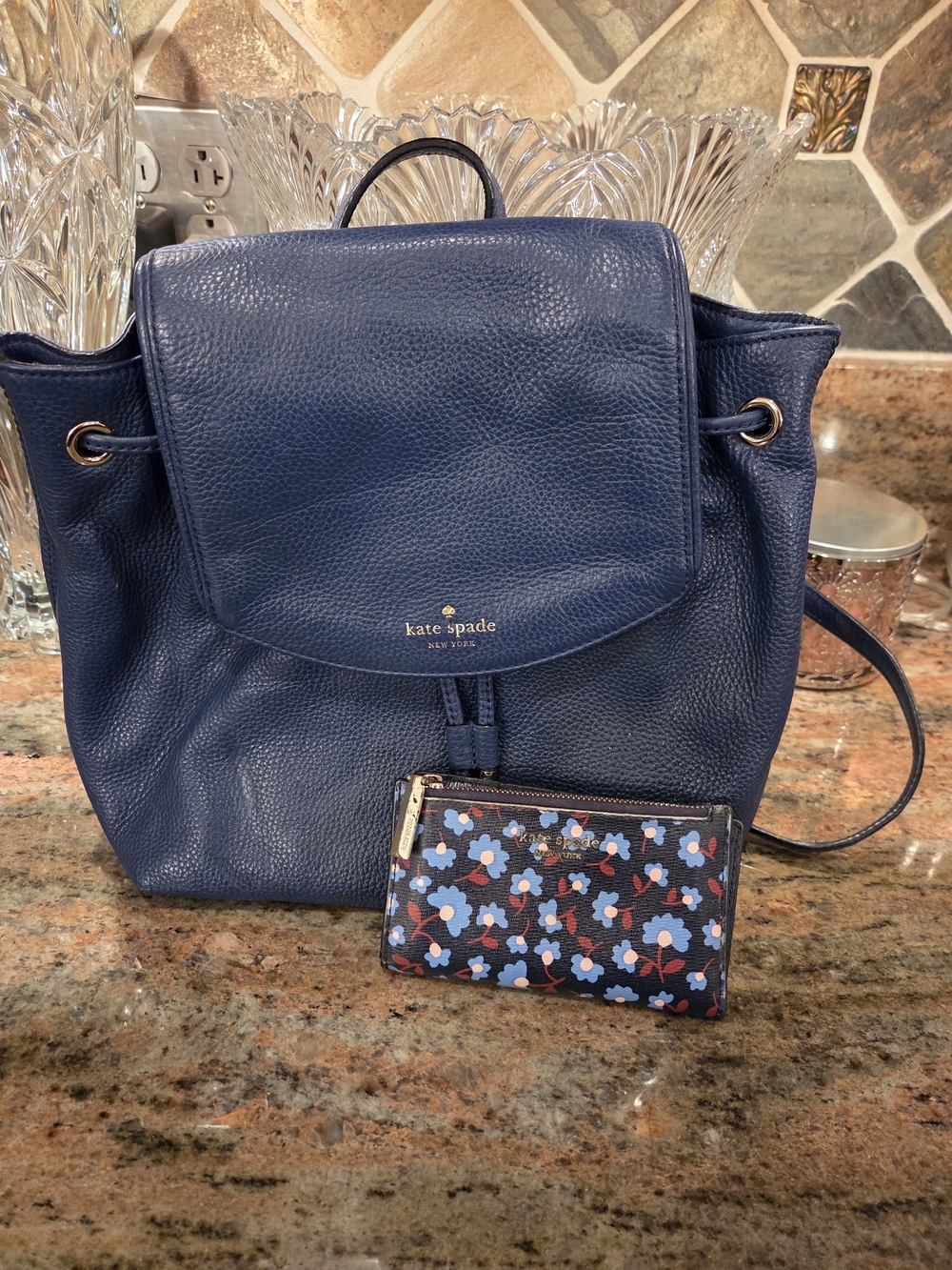 kate spade Navy Leather Backpack With Navy Wallett
